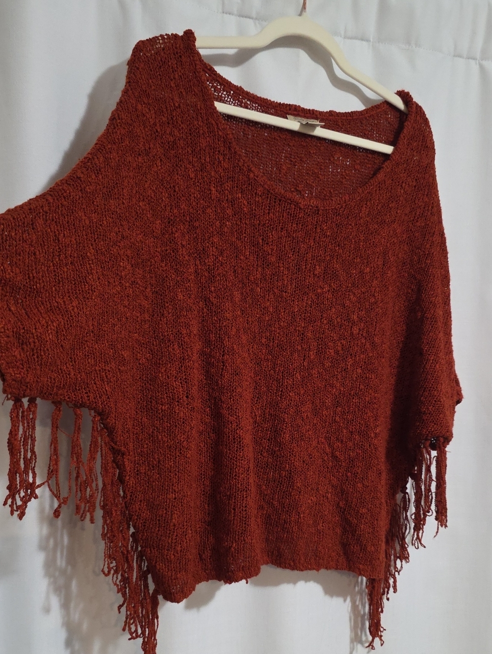 Lucky Brand Rust Fringe Knit Poncho Sweater